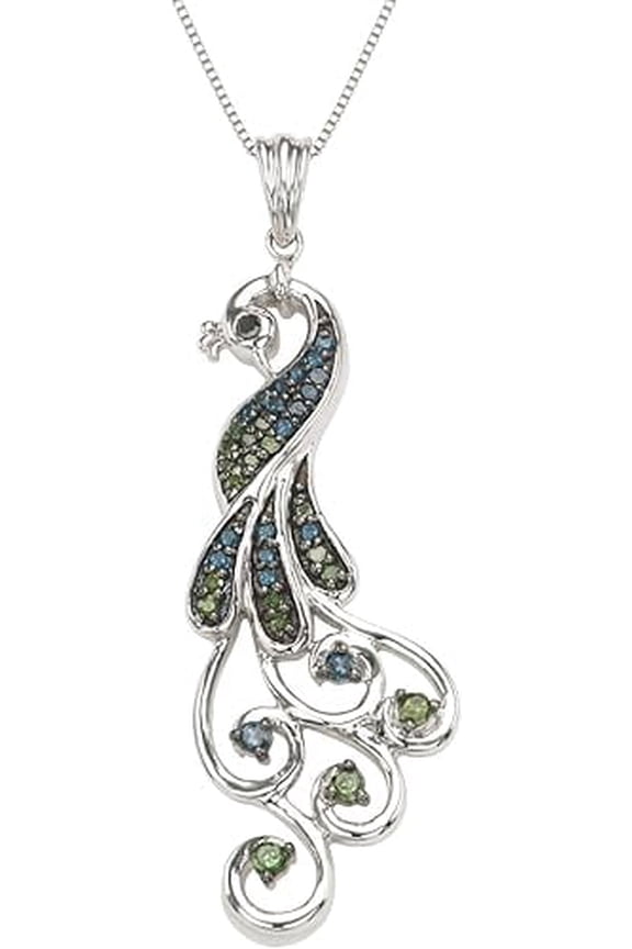 1/3 CT Peacock Multi-Colored Diamond Necklace in Sterling Silver