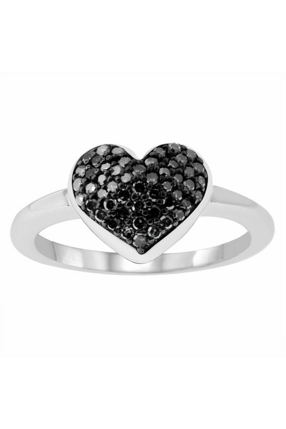 1/4 Carat Total Weight (cttw) Sterling Silver, Black Round Diamonds Heart Shape Ring for Women (Size: 6)