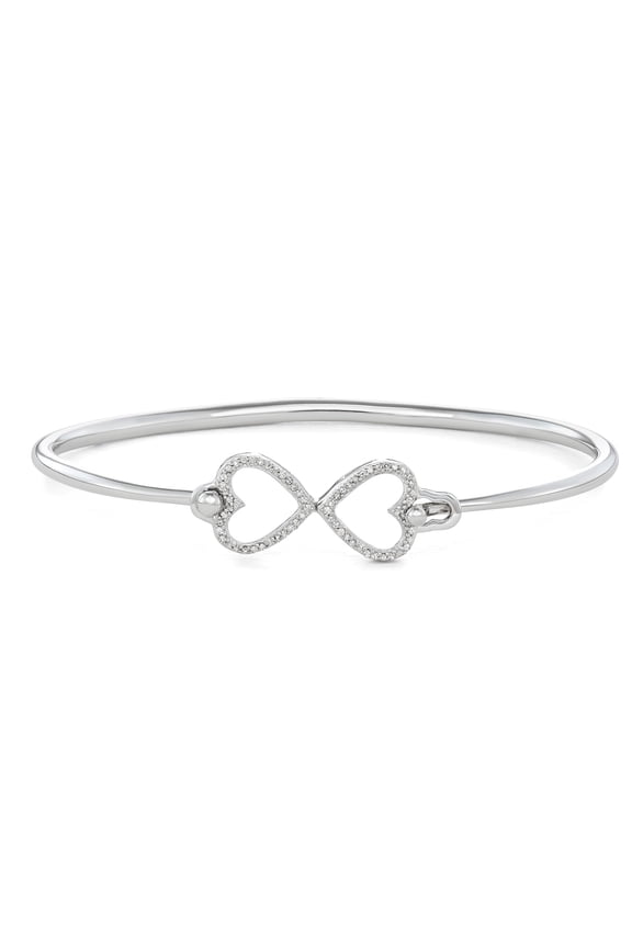 1/6 Carat Total Weight (CTTW) Natural White Diamonds Double Heart Infinity designed Fashion Bangle Bracelet in 925 Sterling Silver - Diamond Bracelet for Women/Adult