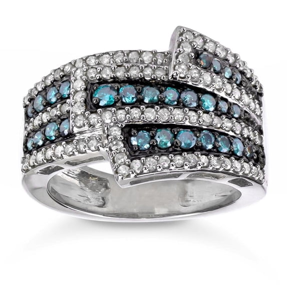 MyDiamondBox 1 CTTW Sterling Silver Blue and White Diamond Statement Cocktail ring or Wedding Band for Women (Size 5)