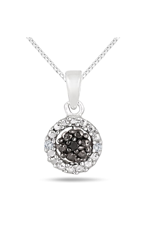 Sterling Silver Black and White Diamond Halo Pendant Necklace for Women Elegant Round Diamond Design Fine Jewelry Gift for Birthdays Anniversaries Weddings and Special Occasions Timeless Style