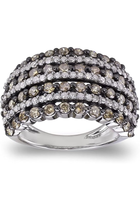 Sterling Silver Brown and White Diamond Jumbo Cocktail Ring (2 CTTW)