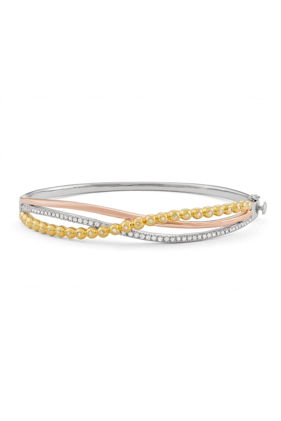 Yellow Gold Over Sterling Silver 1/2 CTTW Diamond Bangle Bracelet with Polished Finish, Secure Clasp, Classic Design for Everyday Wear, Gifts, Anniversaries, and Special Occasions Jewelry Style Acces