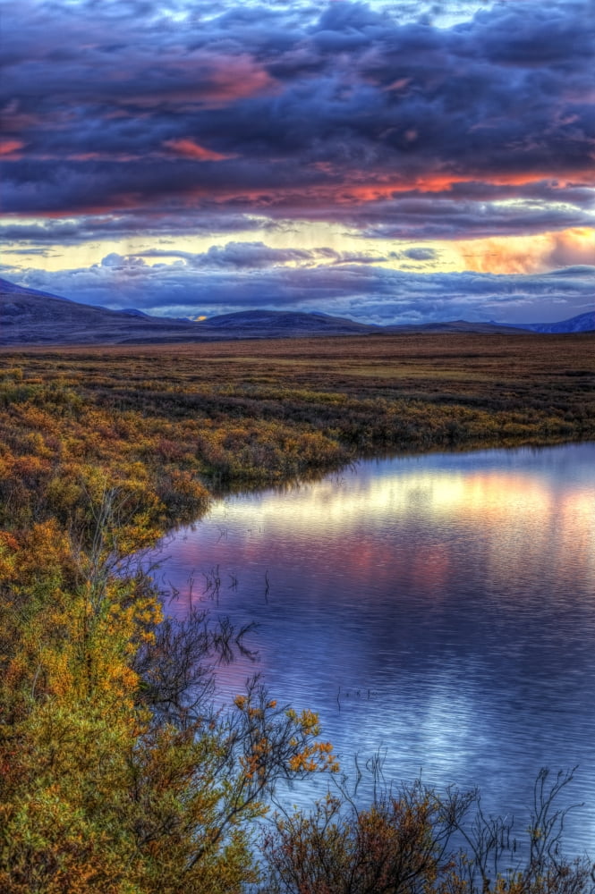 Hdr Of Sunset Over Two Moose Lake Along The Dempster Highway Yukon Canada Canvas Art - Robert Postma Design Pics (24 x 36)