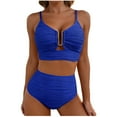 thumbnail image 1 of Hduncf 2 Piece Bikini Set U-Wire Cutout Swimsuit High Waisted Textured Trendy Summer Beach Swim Bathing Suits Blue XXL, 1 of 6