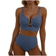 thumbnail image 1 of Hduncf 2 Piece Bikini Set U-Wire Cutout Swimsuit High Waisted Textured Trendy Summer Beach Swim Bathing Suits Gray L, 1 of 4