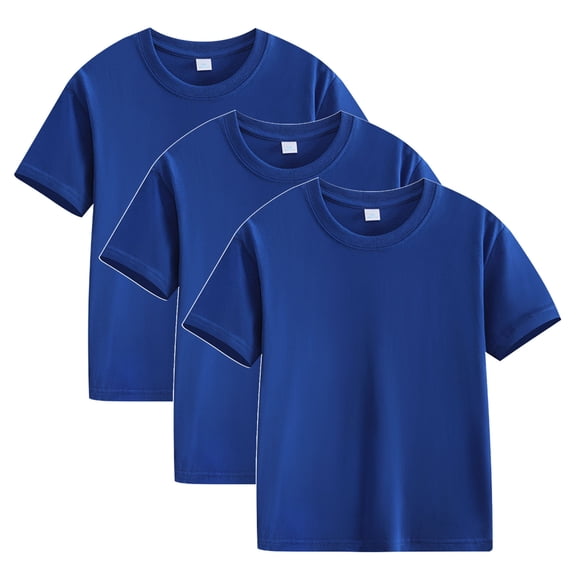 Hduncf 3-Pack Kids Cotton T-Shirts Round Neck Short Sleeve Solid Basic Tops for Boys and Girls Blue 4 Years
