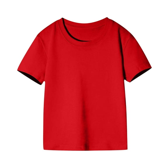 Hduncf Infant 100% Cotton Short Sleeve Tee Toddler Baby Boys Girls Round Neck Casual Regular Solid Colour Base T-Shirt Top Red 2 Years