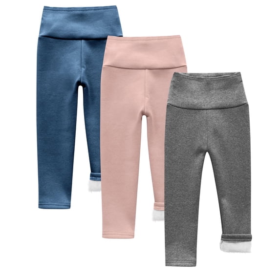 Hduncf 3 Packs Girls Boys Winter Fleece Lined Leggings Thick Thermal Pants Tights Full Length Warm Clothes for Kids Dark Blue 4 Years