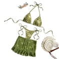 thumbnail image 1 of Hduncf 3PC Womens Swimsuit Lace Triangle Bikini Top String Bikini Set with Ruffles Cover Up Skirt Green L, 1 of 5