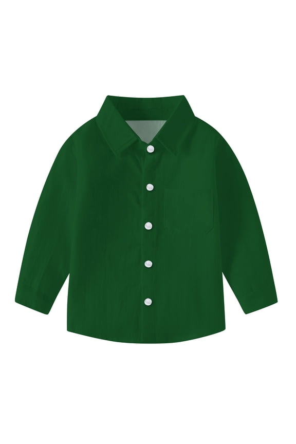 6Months-8Years Boys' Long Sleeve Button Down Toddler Dress Shirt Solid Oxford Uniform Shirts with Chest Pocket Green 3 Years