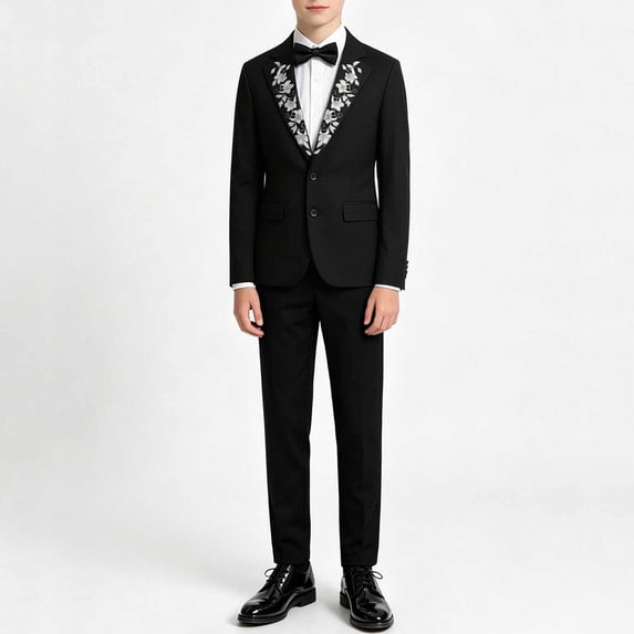 Hduncf (Ages 8-14) Mid-to-Large Size Formal Wear Set for Boys Suit Set with Exquisite Jacket, Slim-Fit Pants, Two-Piece Set, Children’s Performance Outfits Black 8-9 Years