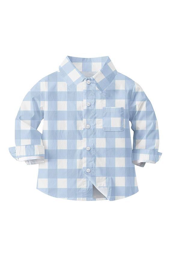 Baby Boys Girls Plaid Flannel Shirts Long Sleeve Lapel Button Down Shirt Jacket Tops for Kids 6M - 8Y Blue 7 Years