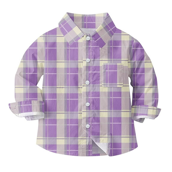 Hduncf Baby Boys Girls Plaid Flannel Shirts Long Sleeve Lapel Button Down Shirt Jacket Tops for Kids 6M - 8Y Purple#1 6 Months