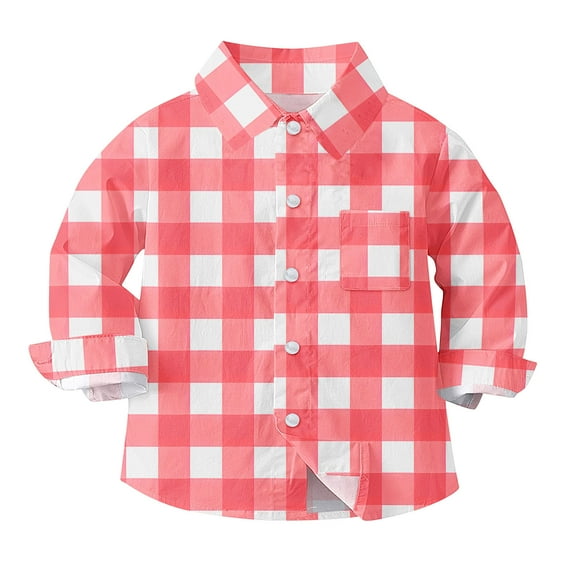 Hduncf Baby Boys Girls Plaid Flannel Shirts Long Sleeve Lapel Button Down Shirt Jacket Tops for Kids 6M - 8Y Red 4 Years