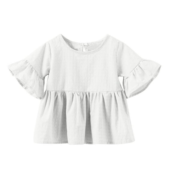 Hduncf Baby Girls Cute Flare Ruffle Sleeve Blouse Summer Round Neck Casual Comfy Shirt Toddler Breathable Cotton Short Sleeve Tops White 6 Months