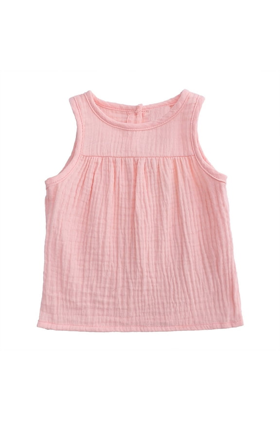 Baby & Toddler Girls' 100% Cotton Dress Baby Girl Sleeveless Summer Dress Infant & Toddlers Solid Color Sundress Pink 3-6 Months
