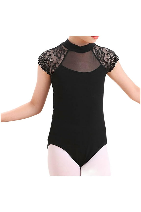 Ballet Leotards for Girls Kids Lace Sleeves Dance Bodysuit Ballerina Ballroom Gymnastics Unitard Black 5 Years
