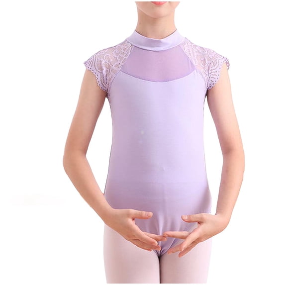 Hduncf Ballet Leotards for Girls Kids Lace Sleeves Dance Bodysuit Ballerina Ballroom Gymnastics Unitard Purple 3 Years