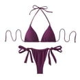 thumbnail image 1 of Hduncf Bikini Sets for Women Two Piece Swimsuits Halter String Triangle Bathing Suit Solid Color Tie Side Bottom Swimwear Purple L, 1 of 3