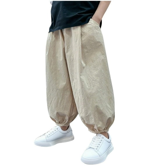 Hduncf Boys Baggy Harem Pants Casual Elastic Waist Relaxed Fit Oversized Tapered Trousers with Pocket Khaki 7 Years