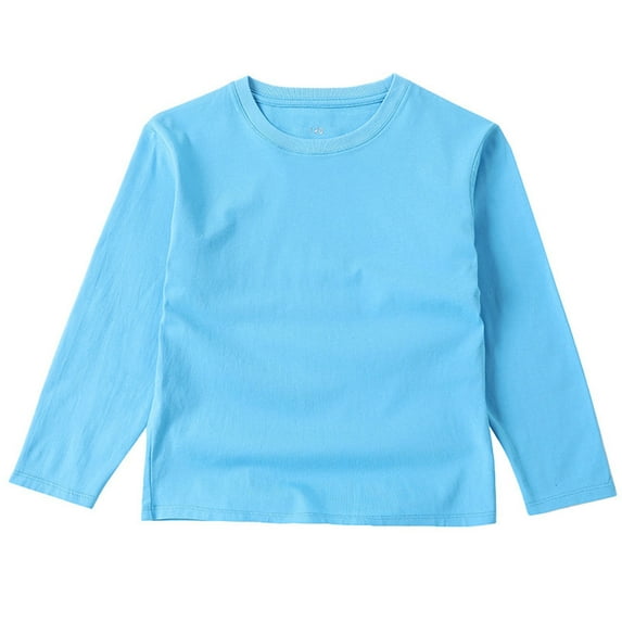 Hduncf Boys Girls Cotton T-Shirt Casual Solid Color Soft Long Sleeve Round Neck T Shirt Comfortable Lightweight Spring Fall Basic Tops Light Blue 9-10 Years