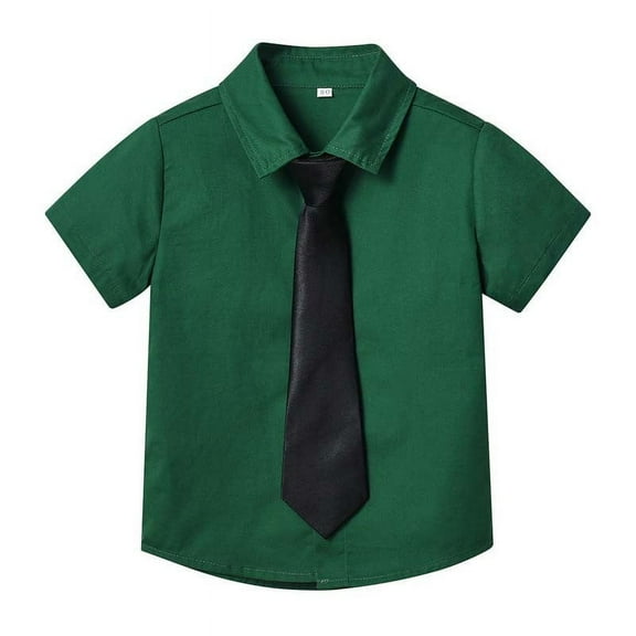 Hduncf Boys Girls Dress Shirts Button Down Shirt Short Sleeve Boys Kids Shirts and Tie Sets Cotton Solid Summer Uniforms Green 18 Months
