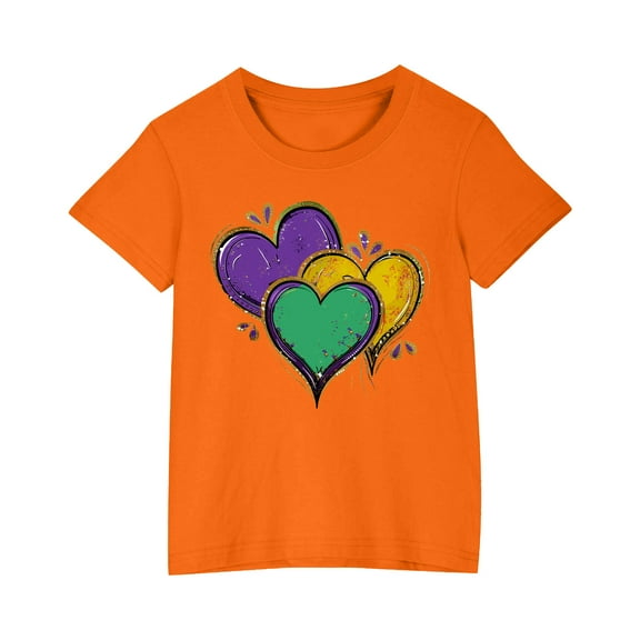 Hduncf Boys Girls Shirts Heart Printed Short Sleeve T-Shirt Soft Cotton Tees Kids Tshirts Clothes Summer Tops Orange 4 Years