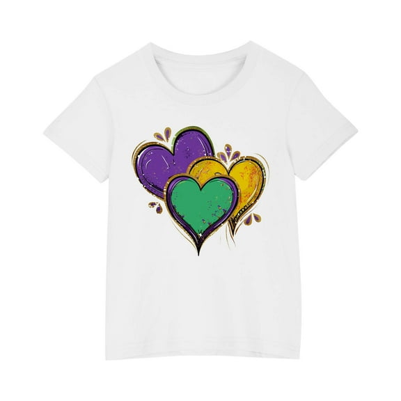 Hduncf Boys Girls Shirts Heart Printed Short Sleeve T-Shirt Soft Cotton Tees Kids Tshirts Clothes Summer Tops White 3 Years