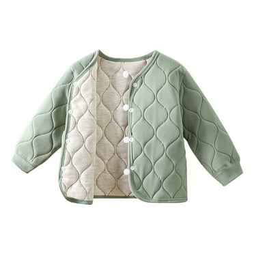 Hduncf Boys Girls Warm Base Jacket Kids Open Front Button Quilted Puffer Coat Padded Outwear 12Months-12Years Green 18 Months