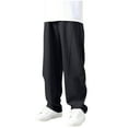 thumbnail image 1 of Hduncf Boys Hiking Pants Cotton Elastic Waist Casual Sweatpants Straight Wide Leg Baggy Jogger Pants with Pockets Black 5 Years, 1 of 6