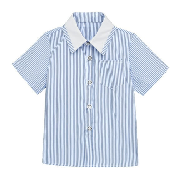 Hduncf Boys Summer Dress Shirts Toddler Boy Button Down Shirt Short Sleeve Button Up Shirt Casual Formal Graduation Blue 7 Years