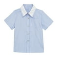 thumbnail image 1 of Hduncf Little Big Boys Girls Short Sleeve Lapel Collar Cotton Button Down Shirt School Uniform Lightweight Breathable Summer Shirts Blue 9 Years, 1 of 3