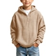 thumbnail image 1 of Hduncf Boys Waffle Knit Quarter Zip Hoodie, Oversized Heavyweight Pullover Sweatshirt, Fall Fashion Kids Clothes Beige 11-12 Years, 1 of 9