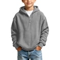 thumbnail image 1 of Hduncf Boys Waffle Knit Quarter Zip Hoodie, Oversized Heavyweight Pullover Sweatshirt, Fall Fashion Kids Clothes Gray 13-14 Years, 1 of 9