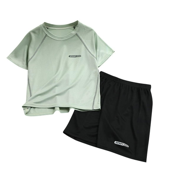 Hduncf Boys and Girls Short Sleeve Athletic T-Shirt & Shorts Outfit Set Quicking Dry Cool Breathable Sports Suit Green 3 Years