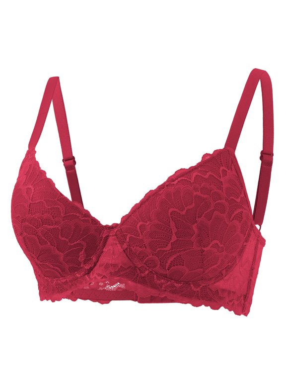 Bra for Women Lace Bra Non Padded Bras Comfortable Breathable Everyday Lingerie Bras Push Up Bras Red M