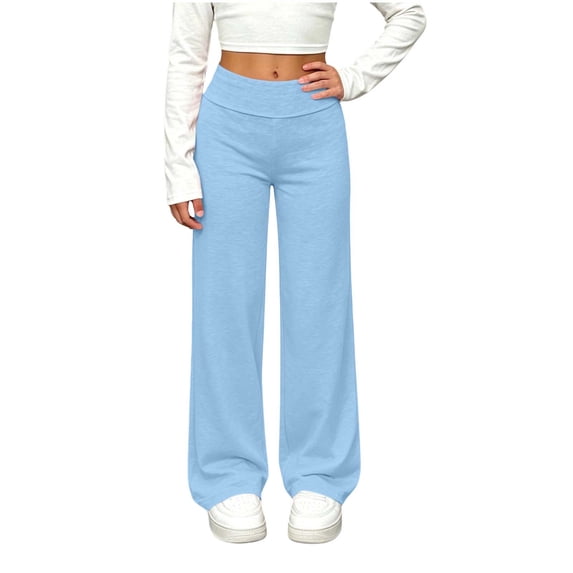 Hduncf Children's Fold Over Yoga Pants Low Rise Wide Leg Cute Flare Sweatpants Lounge Wear School Clothes Teen Girls Yellow 12-13Years