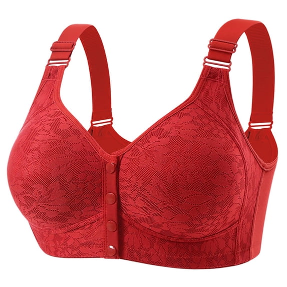 Hduncf Daisy Bras for Older Women Front Closure Full Coverage Senior Padded Bras Push Up Bra Comfortable Everyday Bralettes Red 46