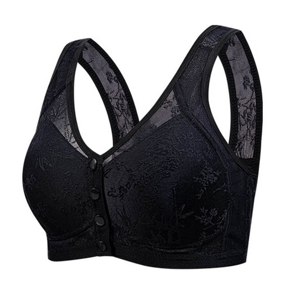 Hduncf Daisy Bras for Women Front Closure Full Support No Underwire Comfort Senior Wireless Snap Closing Bra Black L