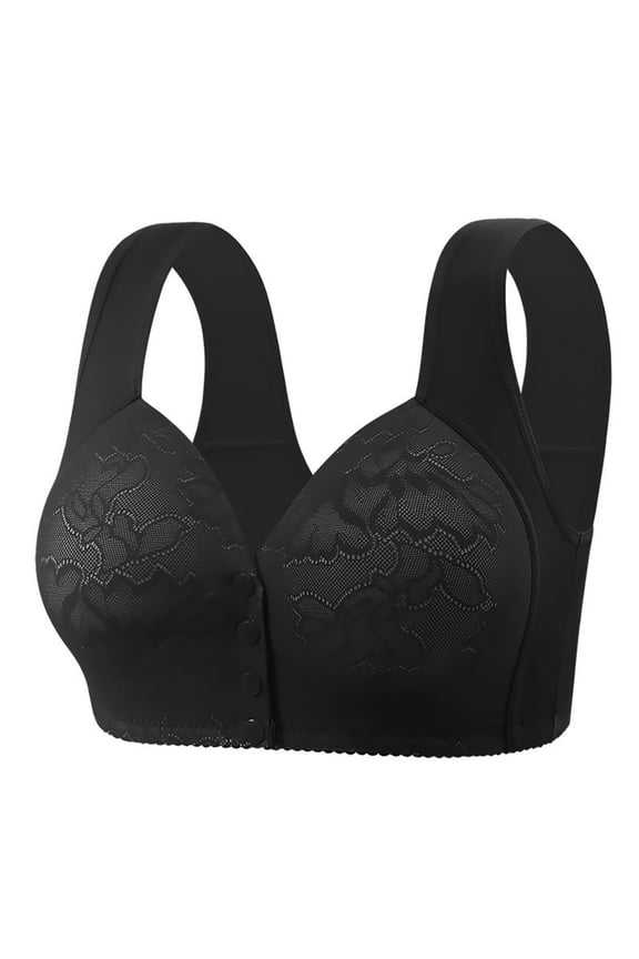 Front Closure Bras for Older Women Comfort Senior Lace Wireless Snap Closing Bra Full Coverage Everyday Padded Bralettes Black 44