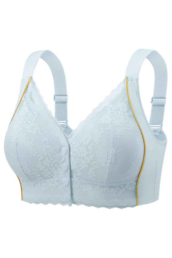 Front Closure Bras for Older Women Comfort Senior Lace Wireless Snap Closing Bra Full Coverage Everyday Padded Bralettes Blue 40