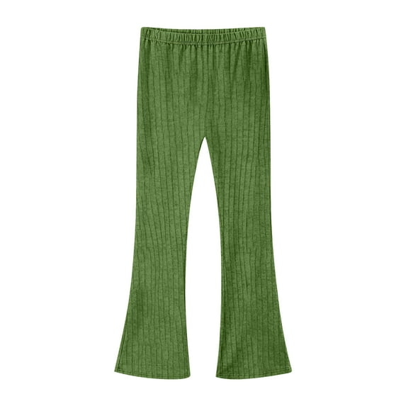 Hduncf Girl's Flare Pants Kids Elastic Waist Ribbed Knit Bell Bottom Pants Comfortable Lightweight Yoga Pants Green 13-14 Years