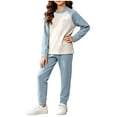 thumbnail image 1 of Hduncf Girls 2 Piece Thermal Sets ColorBlock Long Sleeve Shirt Elastic High Waist Pants Kids Fall Casual Cute Athletic Outfits Blue 12-13 Years, 1 of 8