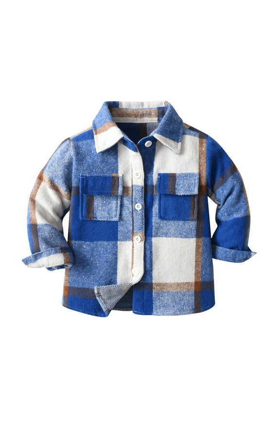 Girls & Boys Plaid Flannel Button-Down Shirts Long Sleeve Matching Tops Fall Winter Flannel Shacket Jackets Tartan Tops Blue 90