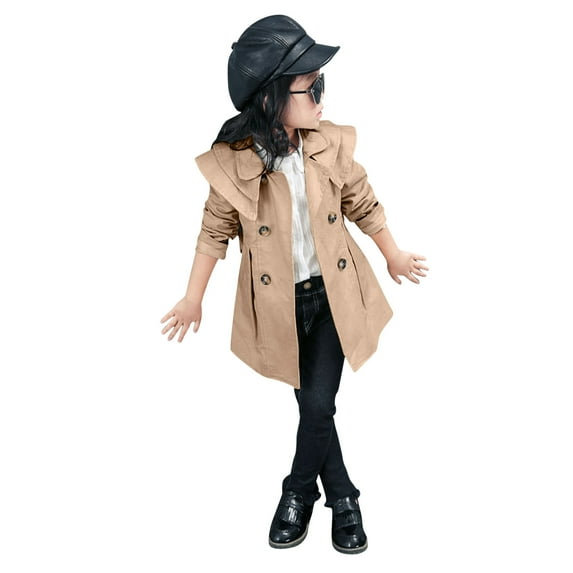 Hduncf Girls Kids Trench Coat Classic Double Breasted Belted Jacket Baby Cotton Blend Spring Fall Coats Outerwear Khaki 110/9