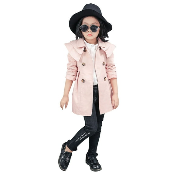 Hduncf Girls Kids Trench Coat Classic Double Breasted Belted Jacket Baby Cotton Blend Spring Fall Coats Outerwear Pink 130/13