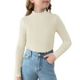 thumbnail image 1 of Hduncf Girls Long Sleeve Shirts Lettuce Trim Mock Neck Cotton Knit Slim Fit Base Layer Tops Tees for Kids Beige 7-8Years, 1 of 6