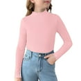 thumbnail image 1 of Hduncf Girls Long Sleeve Shirts Lettuce Trim Mock Neck Cotton Knit Slim Fit Base Layer Tops Tees for Kids Pink 9-10Years, 1 of 7