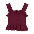 thumbnail image 1 of Hduncf Girls Ruffle Tank Tops Summer Ribbed Knitted Stretchy Camisole Button Wide Straps Soft Cute Comfortable Round Neck Tank Tops Wine 130, 1 of 5